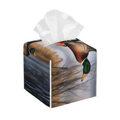 Hunting Flying Wild Ducks Printed Tissue Box Cover | Square Leather Tissue Paper Holder for Home Hotel Car Office Decor