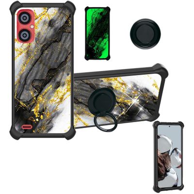 Aroepurt Case Compatible for Zuum Desbloqueado Magno Pro Phone Case Cover [with Tempered Glass Screen Protector][Hard PC + Soft Silicone][Ring Support] [Gold Glitter+Luminous] JSH-HDL