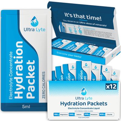 Ultra Lyte Hydration Packets - Sugar Free Keto Daily Electrolytes Liquid Trace Minerals Magnesium Sodium Potassium Highly Concentrated Electrolyte Sachets (12 Sachets)