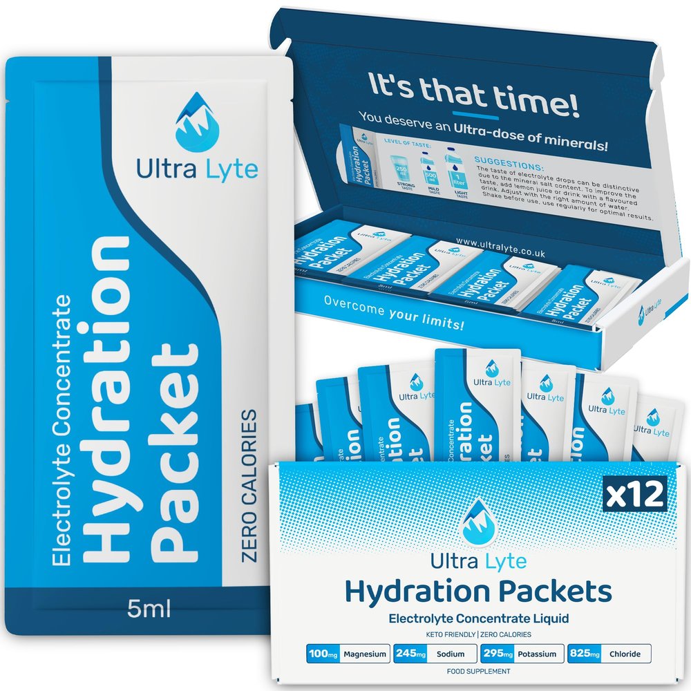 Ultra Lyte Hydration Packets - Sugar Free Keto Daily Electrolytes Liquid Trace Minerals Magnesium Sodium Potassium Highly Concentrated Electrolyte Sachets (12 Sachets)