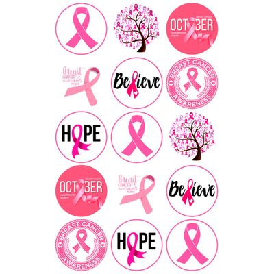 15 x Breast Cancer Awareness Mix Edible Wafer or Icing Cupcake Topper Fun Charity Party Cake Decorations Perfect For Brownies Cookies Muffins & More! (Premium Icing Sheet)