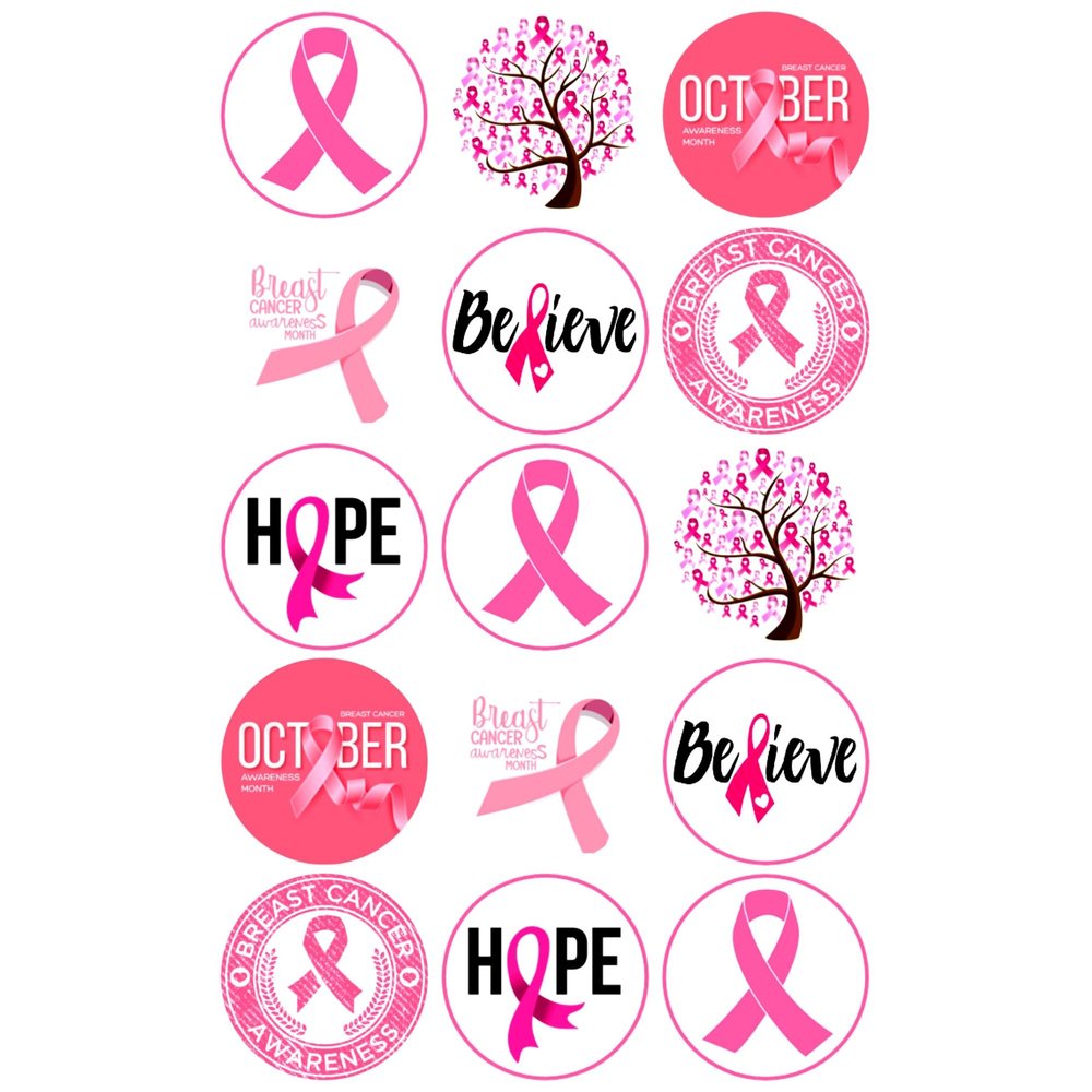 15 x Breast Cancer Awareness Mix Edible Wafer or Icing Cupcake Topper Fun Charity Party Cake Decorations Perfect For Brownies Cookies Muffins & More! (Premium Icing Sheet)