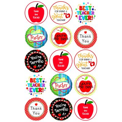15 x Thank You Teacher Mix Edible Wafer or Icing Cupcake Topper Fun School Party Cake Decorations Perfect For Brownies Cookies Muffins & More! (Premium Icing Sheet)