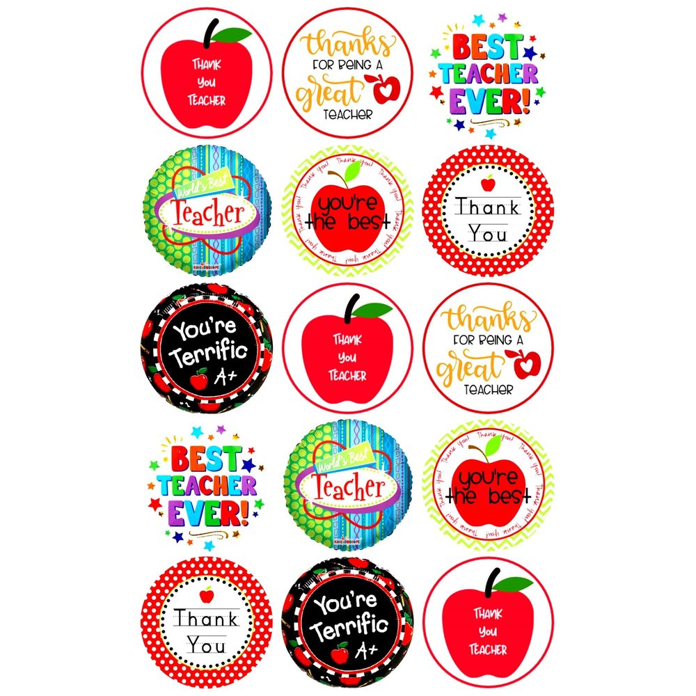 15 x Thank You Teacher Mix Edible Wafer or Icing Cupcake Topper Fun School Party Cake Decorations Perfect For Brownies Cookies Muffins & More! (Premium Icing Sheet)