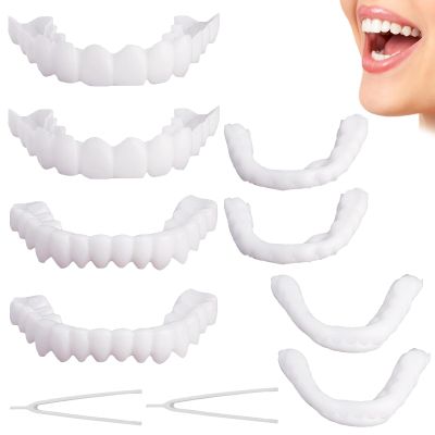 Wttfc False Teeth 2 Pairs,False Teeth Veneers Top And Bottom,Dentures Fake,Snap on Veneers Teeth,Teeth Braces,Fake Teeth for Men Women with Bad Teeth