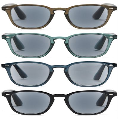 ABETOS Reading Glasses with Sun Protection Women Men Tinted Sunglasses Reading Glasses with Blue Light Filter Spring Hinges Reading Aid with Prescription, Pack of 4 sunglasses, 2