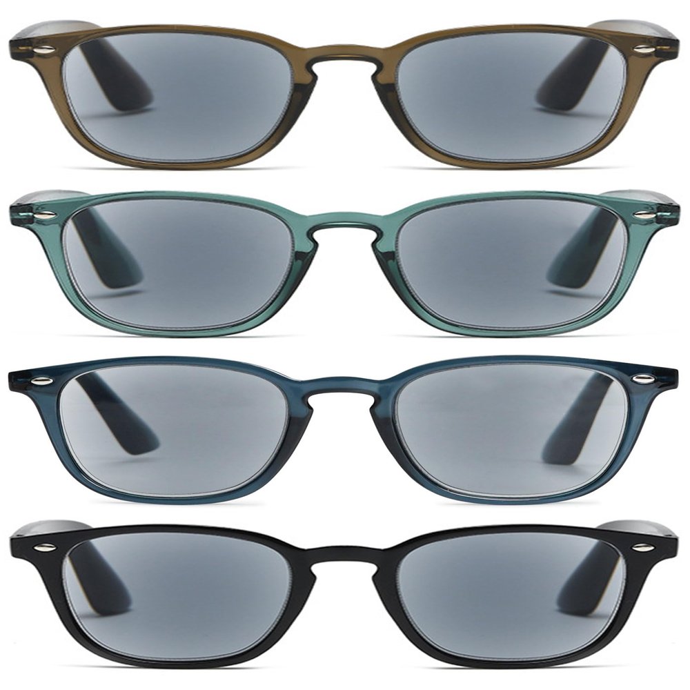 ABETOS Reading Glasses with Sun Protection Women Men Tinted Sunglasses Reading Glasses with Blue Light Filter Spring Hinges Reading Aid with Prescription, Pack of 4 sunglasses, 2