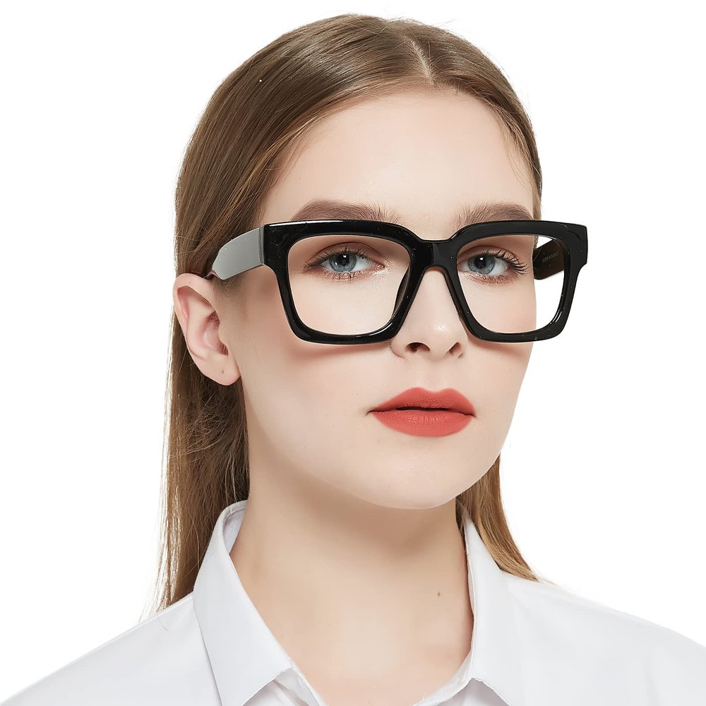 OCCI CHIARI Womens Thick Frame Reading Glasses 4.0 Wide Legs Glasses for Women Stylish Square Readers Glasses(Black 400)