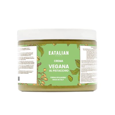 EATALIAN by AMZ BETTER, Vegan Pistachio Cream, Vegan Spreadable Cream, Ideal on Bread, Perfect with Ice Cream and Cakes, Also Excellent for Dubai Chocolate, 500 Grams, Made in Italy