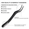 2 in 1 Lash Tweezer with Comb, Eyelash Extension Tweezers, Precise Eyebrow Tool, Stainless Steel, Black view 3