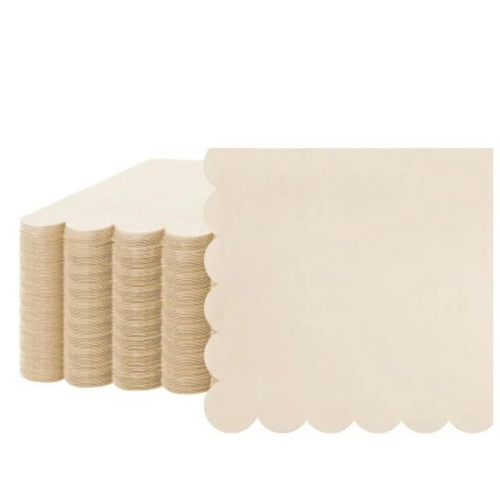 100-500 Pieces Cocktail Napkins Scalloped Party Napkins 2-Ply Paper Napkins Drink Napkin Wedding Birthday Dinner-500PCS Beige-China