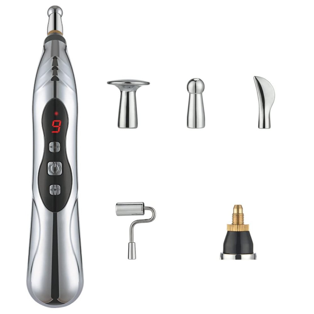Electronic Acupuncture Pen 9 Gears USB Rechargeable Acupuncture Pen for Pain Relief Vibrating Pen with 5 Massage Heads for Pain Gone Relief Pain Relief Pen111