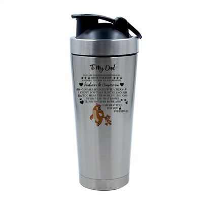 To My Dad, I Am Grateful For you, Inspirational Gift For Dad, 500ml Aluminium Shaker Bottle for Supplement Shakes - Easy Clean, Durable Cup. (Silver)