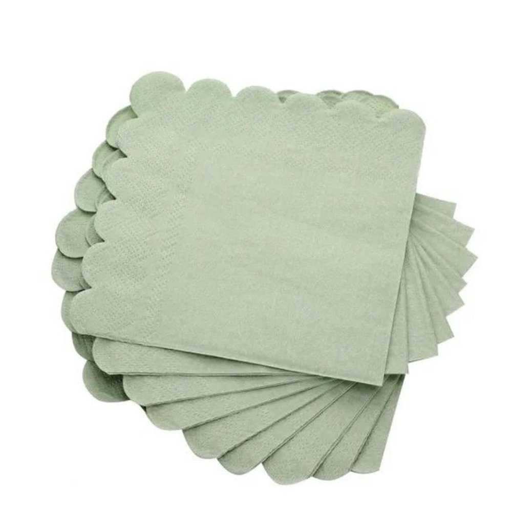 100-500 Pieces Cocktail Napkins Scalloped Party Napkins 2-Ply Paper Napkins Drink Napkin Wedding Birthday Dinner-200PCS Sage-China