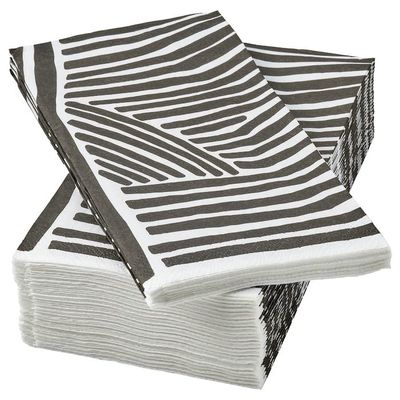 NBBFISK: Elegant White/Black Patterned Paper Napkins Sophistication for Every Occasion (38x38 cm, Pack of 30)