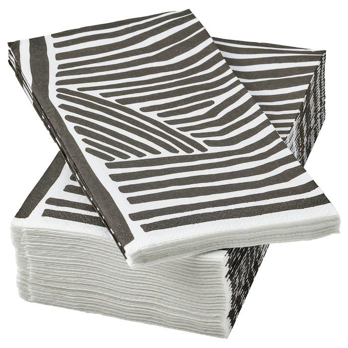 NBBFISK: Elegant White/Black Patterned Paper Napkins Sophistication for Every Occasion (38x38 cm, Pack of 30)