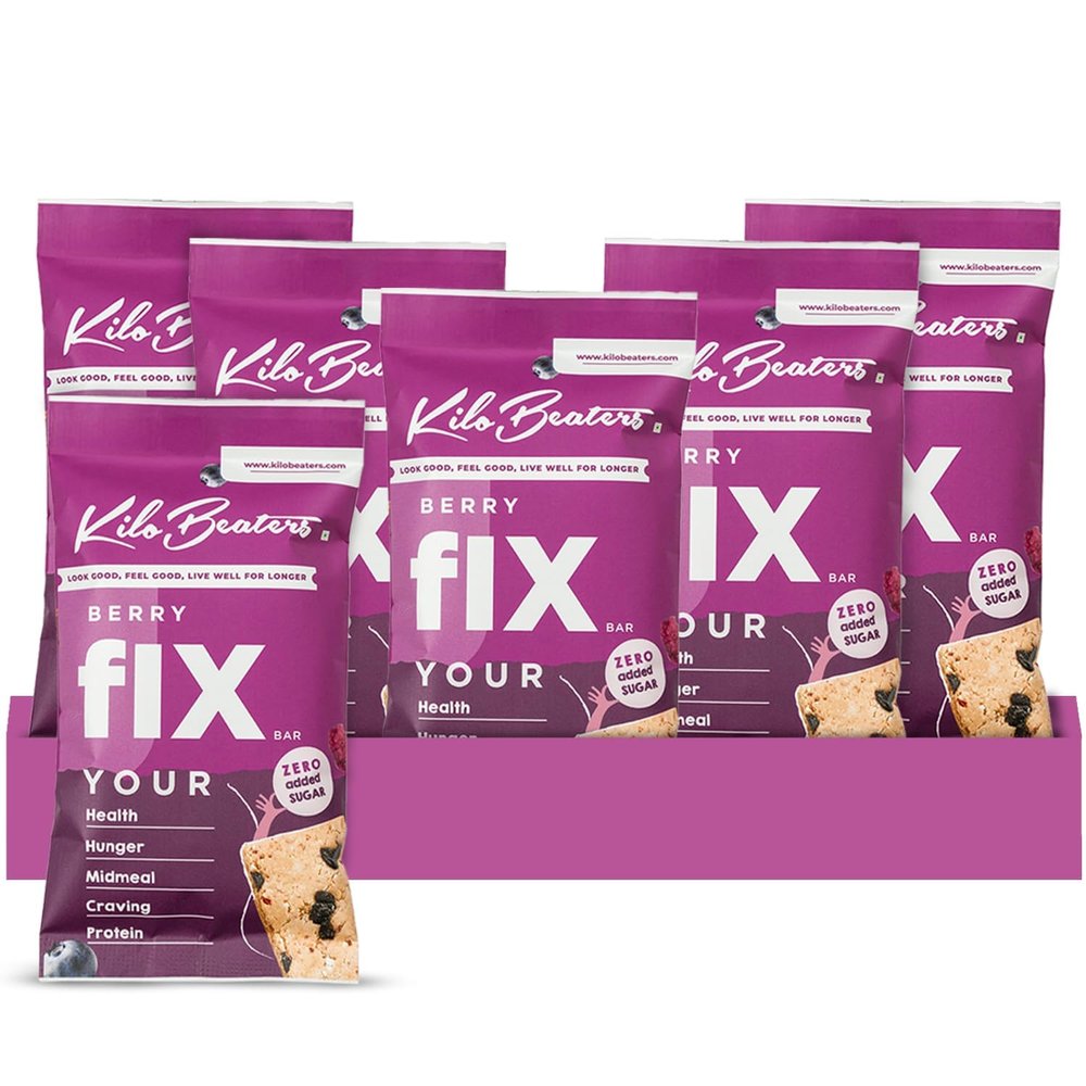 KILOBEATERS Berry Fix Bar, Sugar Free Protein Bar, No Added Sugar, No Preservatives, No Artificial Flavors, Date Sweetened Energy Bars, (Pack of 6) x 60 g Each