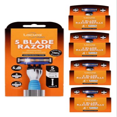 Aldi Lacura Men - 5 Blade Razor Advanced Shaving System + 4 x 5 Blade Razor Refills 4pk [Blade + Refill Set] [Imperfect Packaging]
