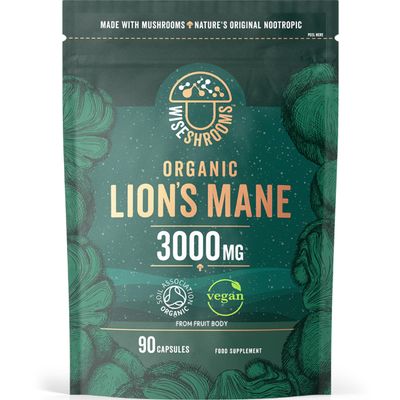Organic Lions Mane Supplement 3000mg | High Strength Polysaccharides | Mushroom Extract Capsules | Vegan | 90 Count | by Wiseshrooms