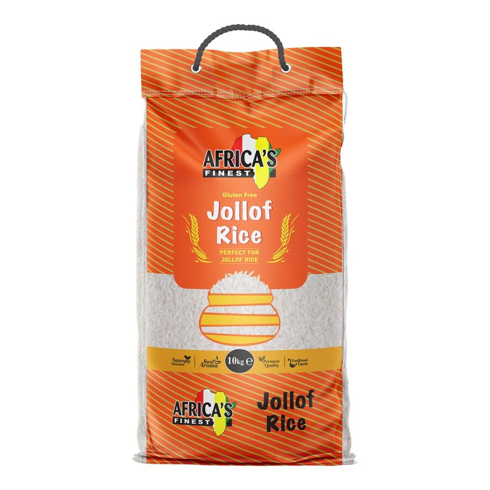 Africas Finest Jollof Rice 10kg, Pack of 1, Premium White Parboiled Basmati Rice for Jollof, Fluffy Texture, Perfect for Everyday Meals, Family Cooking & Large Portions