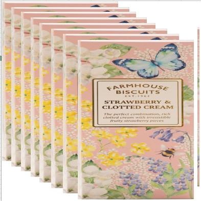 Farmhouse English Biscuits Delicious Flavours of Milk Chocolate Chip Strawberry Clotted Cream 150g, Perfect loving Gift on Mothers, Fathers day (Pack of 8 (150g), Strawberry Clotted Cream)