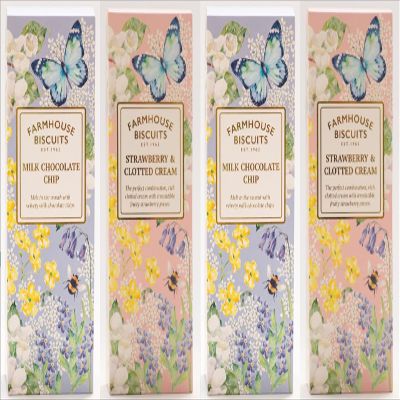 Farmhouse English Biscuits Delicious Flavours of Milk Chocolate Chip Strawberry Clotted Cream 150g, Perfect loving Gift on Mothers, Fathers day (Bunldle 2 (4 x 150g), Mix Flavours)