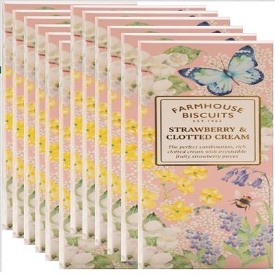 Farmhouse English Biscuits Delicious Flavours of Milk Chocolate Chip Strawberry Clotted Cream 150g, Perfect loving Gift on Mothers, Fathers day (Pack of 12 (150g), Strawberry Clotted Cream)