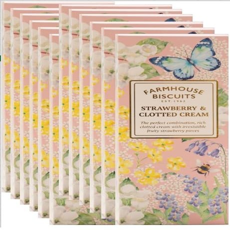 Farmhouse English Biscuits Delicious Flavours of Milk Chocolate Chip Strawberry Clotted Cream 150g, Perfect loving Gift on Mothers, Fathers day (Pack of 12 (150g), Strawberry Clotted Cream)