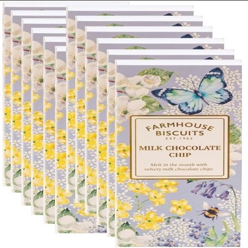 Farmhouse English Biscuits Delicious Flavours of Milk Chocolate Chip Strawberry Clotted Cream 150g, Perfect loving Gift on Mothers, Fathers day (Pack of 12 (150g), Chocolate Chip)