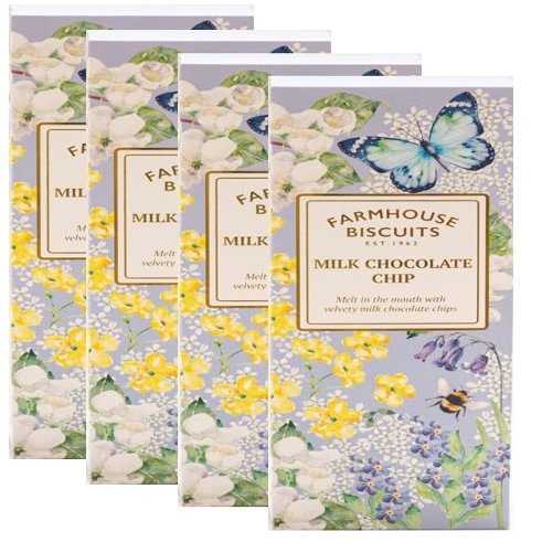 Farmhouse English Biscuits Delicious Flavours of Milk Chocolate Chip Strawberry Clotted Cream 150g, Perfect loving Gift on Mothers, Fathers day (Pack of 4 (150g), Chocolate Chip)