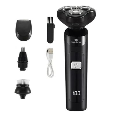Decqerbe Electric Shaver LCD Digital Display Three- Floating Rechargeable Smart Waterproof Shaver Type-C Charge Black
