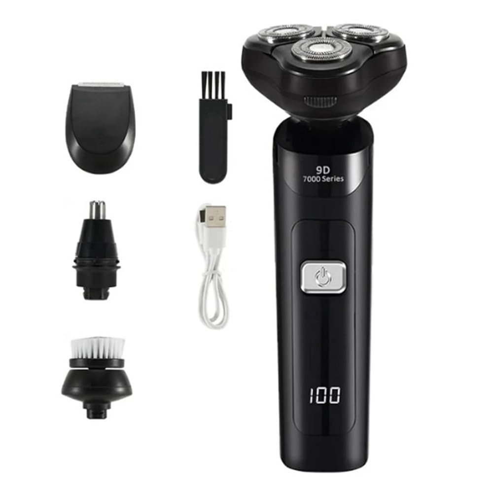 Decqerbe Electric Shaver LCD Digital Display Three- Floating Rechargeable Smart Waterproof Shaver Type-C Charge Black