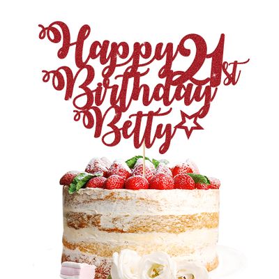 Cake decoration,Cake Topper Personalised Name Age Customised Cake Toppers Happy Birthday Cake Decoration 1st 16th 18th 21st 30th 40th 50th 70th(Blue) (Color : Red)