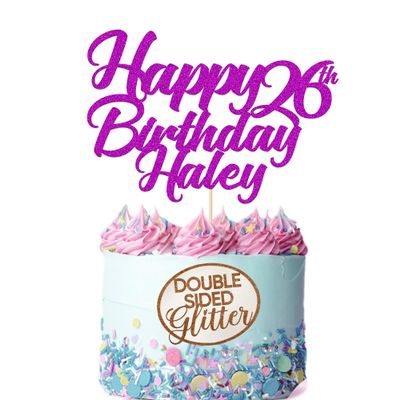 Cake decoration,Cake Topper Personalised Cake Topper with Any Name Age Multicoloured Custom Glitter Decoration 1st 18th 21st 30th 40th 50th 60th 70th (Color : Purple)