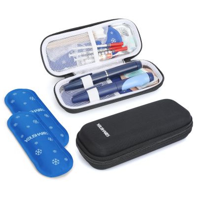 YOUSHARES Insulin Cooler Travel Case - Medicine Cool Bag Travel with 2 Ice Packs, Insulin Case for Diabetic Supplies (Black)