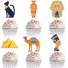 18-PCS Ancient Egypt Themed Happy Birthday Cupcake Toppers Set - This is an exquisite themed birthday party, baby shower party, Egyptian theme party pyramid, and mummy decoration view 1