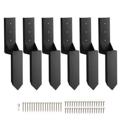 VEVOR Fence Post Anchor Repair Kit, 6 Pack Inner Diameter 3.5 x3.5 Inches Heavy Duty Steel Fence Post Support Stakes, Anchor Ground Spike for Repair Tilted, Broken Wood Fence Post, Enveloping