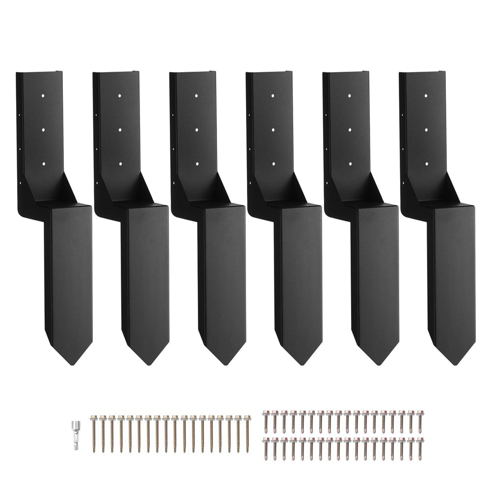 VEVOR Fence Post Anchor Repair Kit, 6 Pack Inner Diameter 3.5 x3.5 Inches Heavy Duty Steel Fence Post Support Stakes, Anchor Ground Spike for Repair Tilted, Broken Wood Fence Post, Enveloping