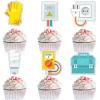18 Pieces Featured and Funny Electrician Theme Happy Birthday Cupcake Toppers Set - Boys and Girls Birthday Party, Baby Shower Party, Electrician Theme Party Glitter, Electrician Tools Decoration view 1