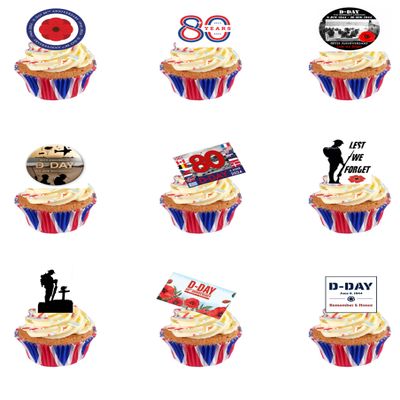 27 Stand Up D Day Remembrance War Themed Edible Wafer Paper Cake Toppers Decorations