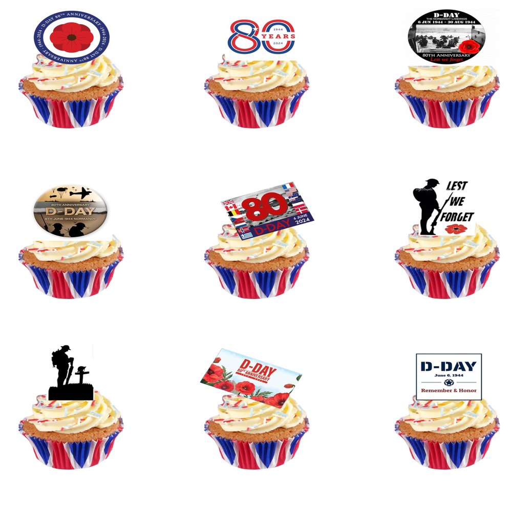 27 Stand Up D Day Remembrance War Themed Edible Wafer Paper Cake Toppers Decorations
