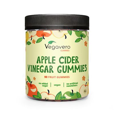 Vegavero Apple Cider Vinegar Gummies | NO Sweeteners or Added Sugars | 91% Fruit | Digestive Gums | Without Gelatine | Vegan | 90 Apple Cider Soft Bites