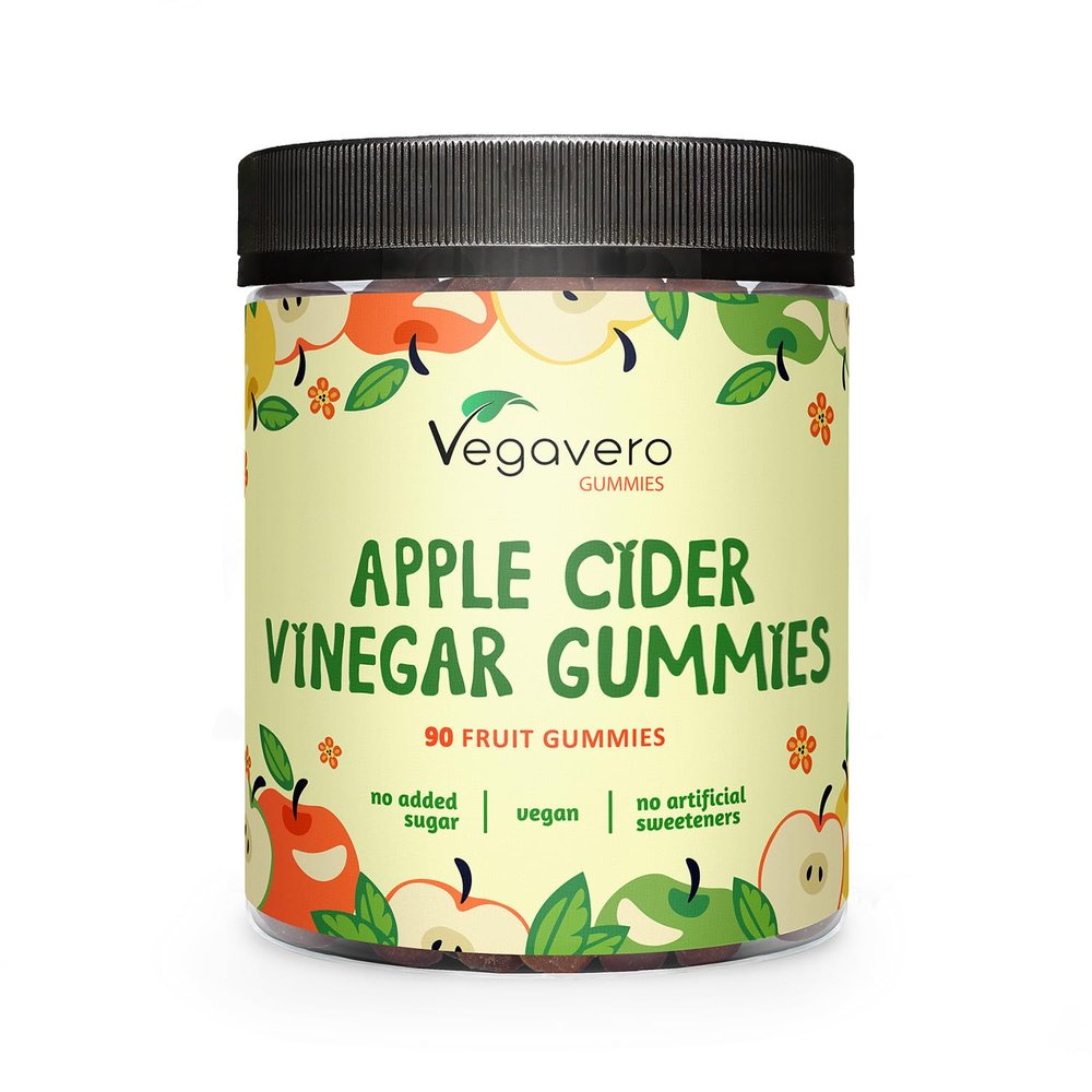 Vegavero Apple Cider Vinegar Gummies | NO Sweeteners or Added Sugars | 91% Fruit | Digestive Gums | Without Gelatine | Vegan | 90 Apple Cider Soft Bites