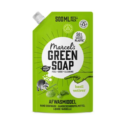 Marcel's Green Soap Washing-up Liquid Refill - Basil & Vetiver - Dishwashing Liquid - Saves 56% of plastic - Eco friendly - Vegan - 97% Biodegradable - 500 ML