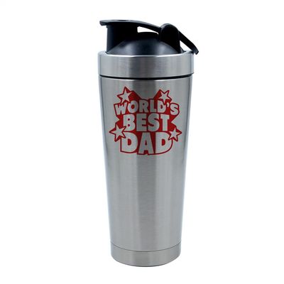 World's Best Dad, Best Dad Gifts, Father's Day Gift, 500ml Aluminium Shaker Bottle for Supplement Shakes - Easy Clean, Durable Cup. (Silver)