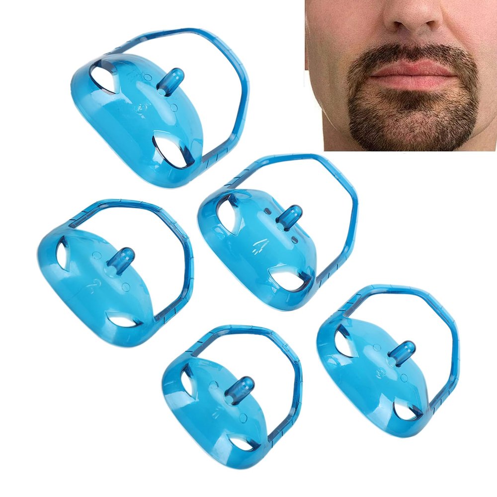 5Pcs Goatee Beard Shaper Transparent Blue Mustache Tool Template Beard Styling, Quick Symmetrical Shaping, Universal Design, Small Size for Carrying, Suitable for All Facial