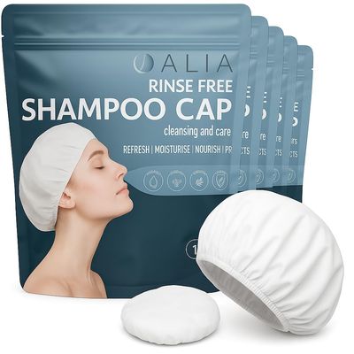 5 x ALIA Shampoo Cap Rinse Free Microwavable | Hair Cleansing Hats for Elderly and Disabled | Waterless Washing for Festival goers and Campers |1 Pack of 5