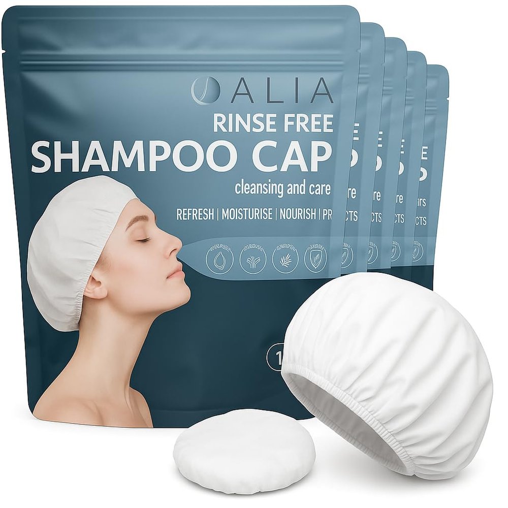 5 x ALIA Shampoo Cap Rinse Free Microwavable | Hair Cleansing Hats for Elderly and Disabled | Waterless Washing for Festival goers and Campers |1 Pack of 5