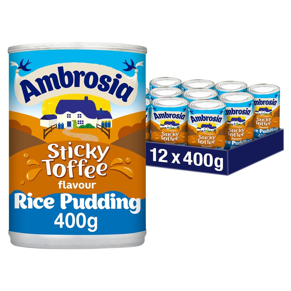 Ambrosia Sticky Toffee Rice Pudding, Creamy Ready-to-Eat Dessert, Made With West Country Milk, 400 g (Pack of 12 Cans)