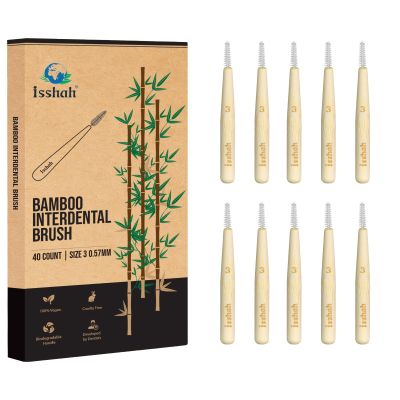 Isshah Bamboo Interdental Brushes, Between Teeth Cleaner Deep Clean Brush, 40 Count, Size 3, Medium Gaps